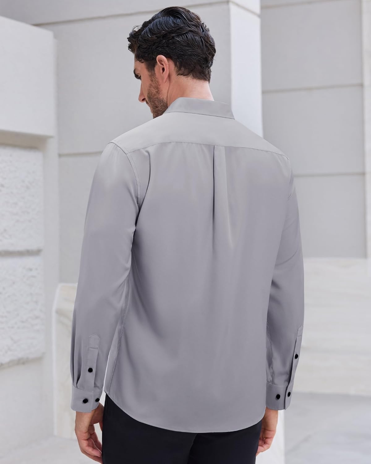 image:imageMens Dress Shirts Long Sleeve Wrinkle Free Business Button Up Shirts Non Iron Stretch Spread Collar Regular Fit for Business Casual Wedding Office Workwear Dinners Funeral Formal OccasionGrey