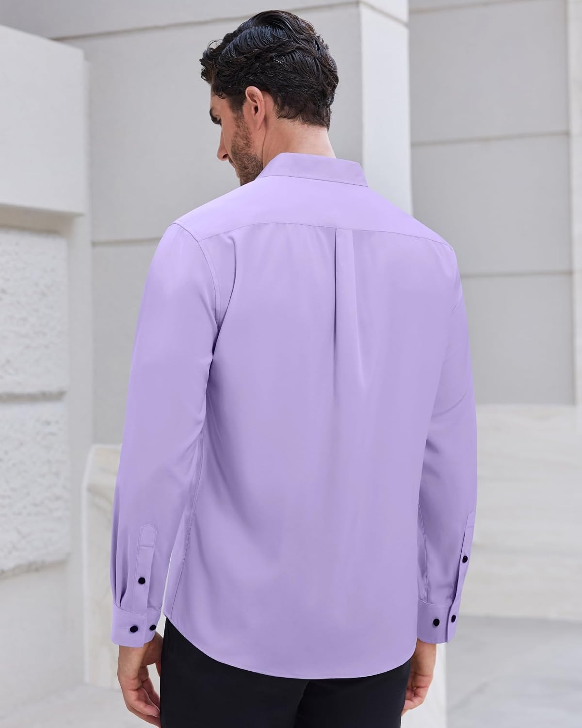 image:imageMens Dress Shirts Long Sleeve Wrinkle Free Business Button Up Shirts Non Iron Stretch Spread Collar Regular Fit for Business Casual Wedding Office Workwear Dinners Funeral Formal OccasionLavender