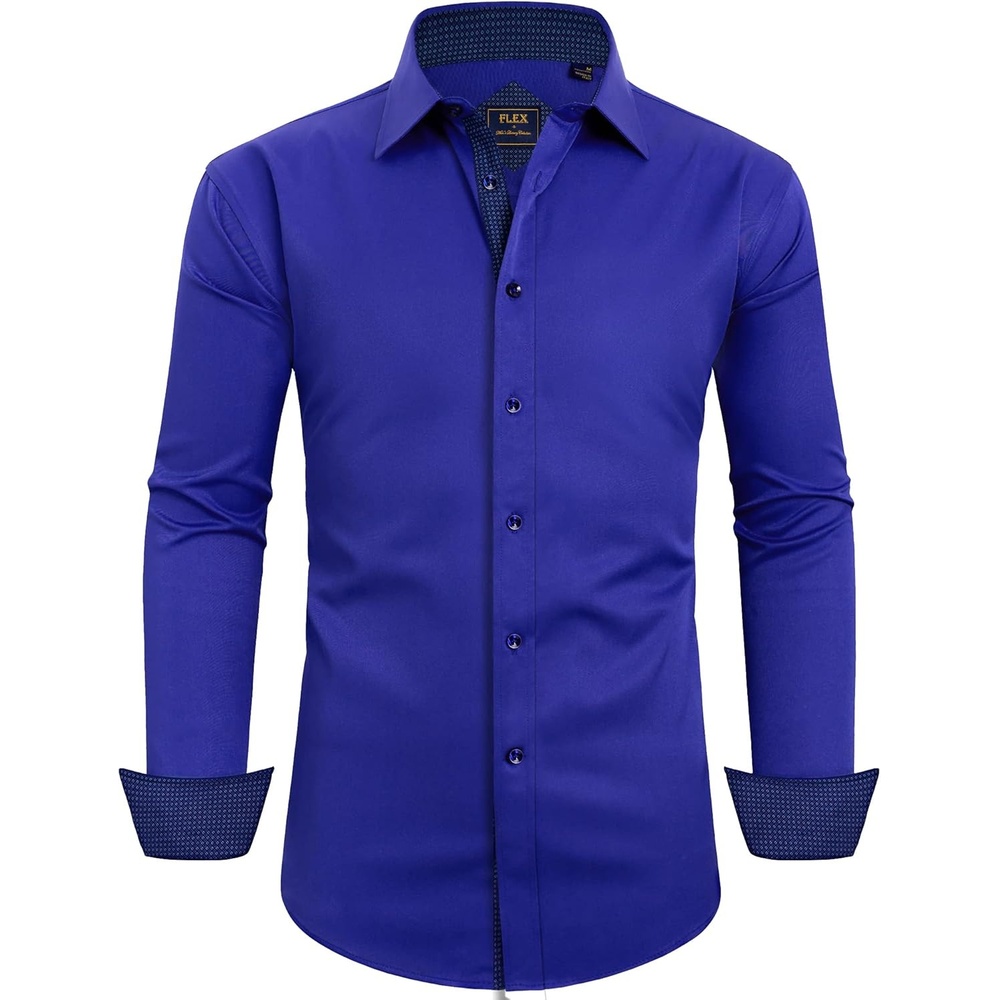 image:imageMens Dress Shirt Long Sleeve Wrinkle Free Button Down Shirt Business Casual No Iron Contrast Color Collar Cuffs Formal Casual Versatile Graduation Office Party Regular Fit Breathable No FadingRoyal Blue