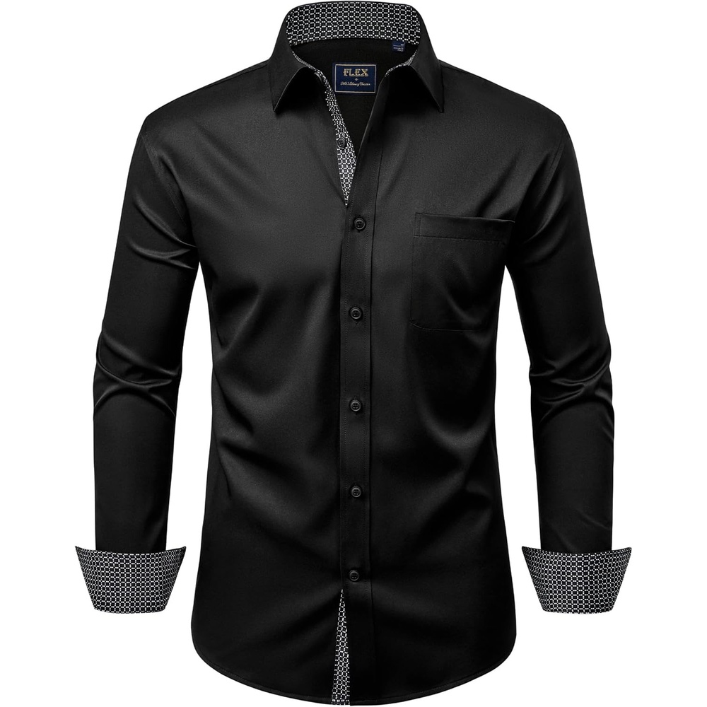image:imageMens Dress Shirt Long Sleeve Wrinkle Free Button Down Shirt Business CasualBlack
