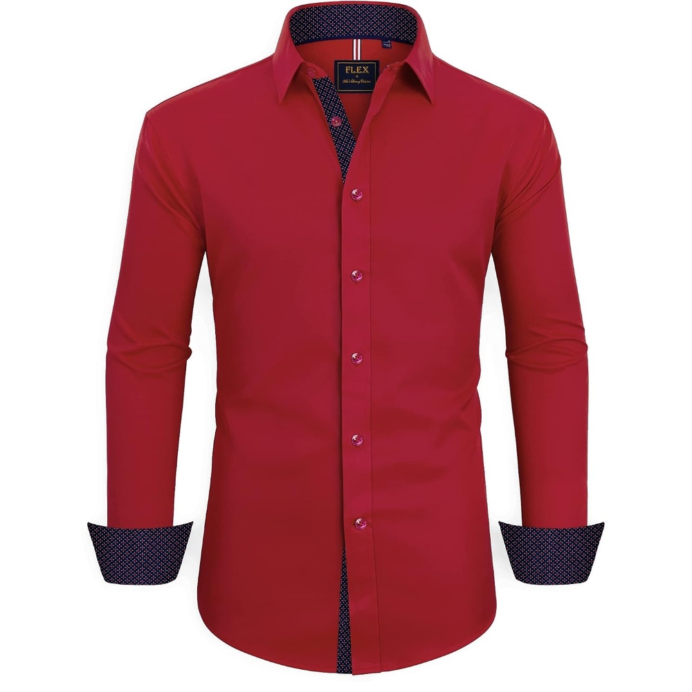 image:imageMens Dress Shirt Long Sleeve Wrinkle Free Button Down Shirt Business CasualBright Red