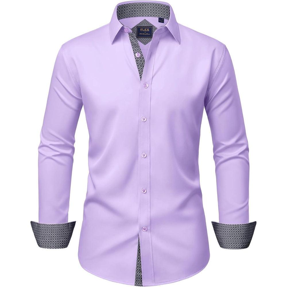 image:imageMens Dress Shirt Long Sleeve Wrinkle Free Button Down Shirt Business CasualLight Purple