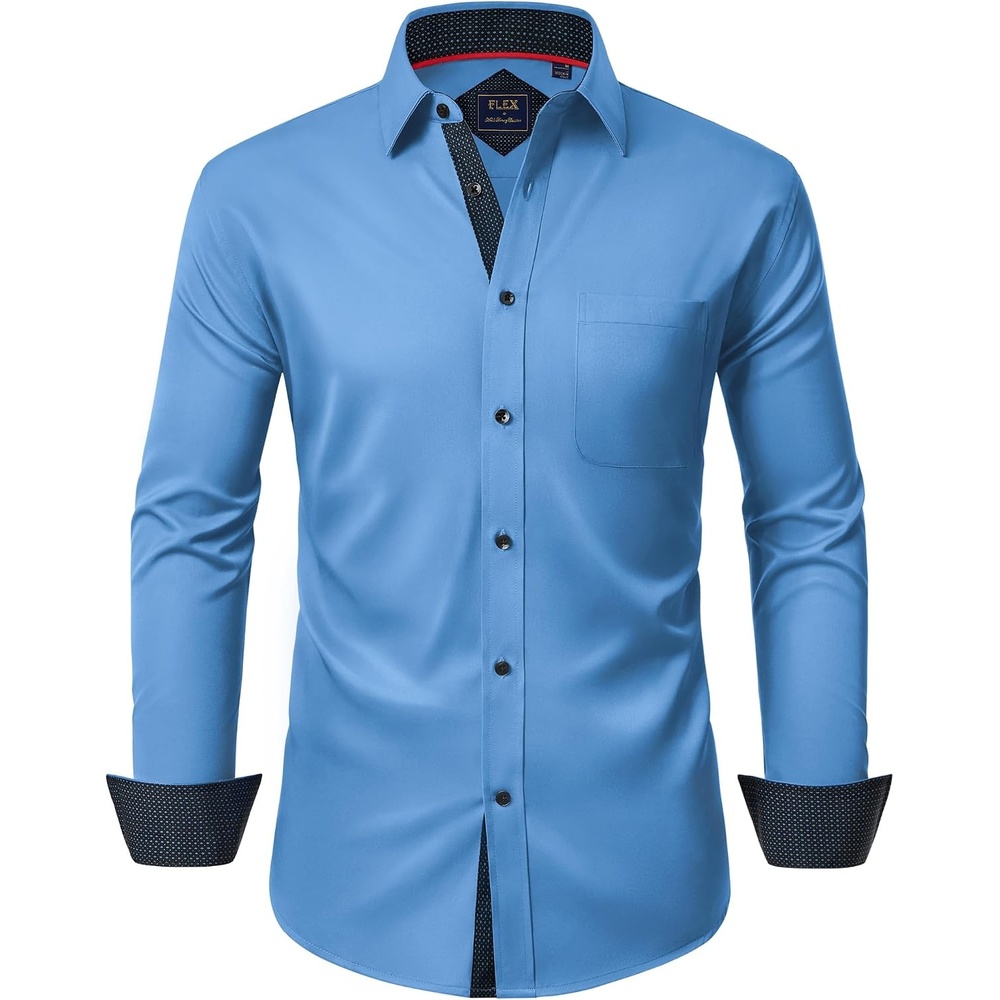 image:imageMens Dress Shirt Long Sleeve Wrinkle Free Button Down Shirt Business CasualMisty Blue