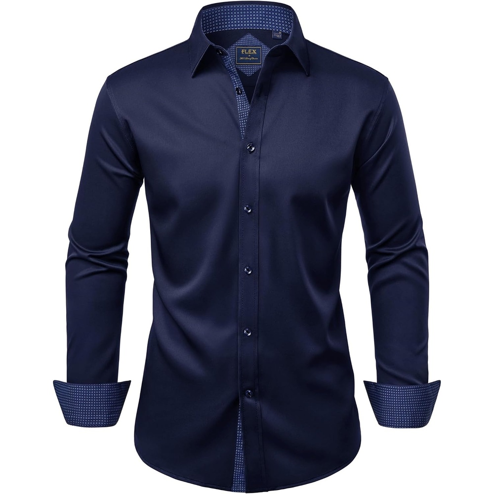 image:imageMens Dress Shirt Long Sleeve Wrinkle Free Button Down Shirt Business CasualNavy
