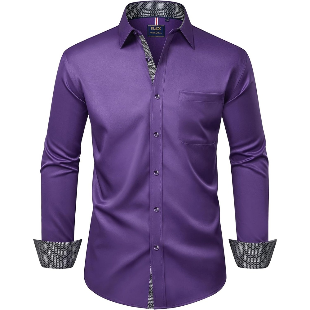 image:imageMens Dress Shirt Long Sleeve Wrinkle Free Button Down Shirt Business CasualPurple