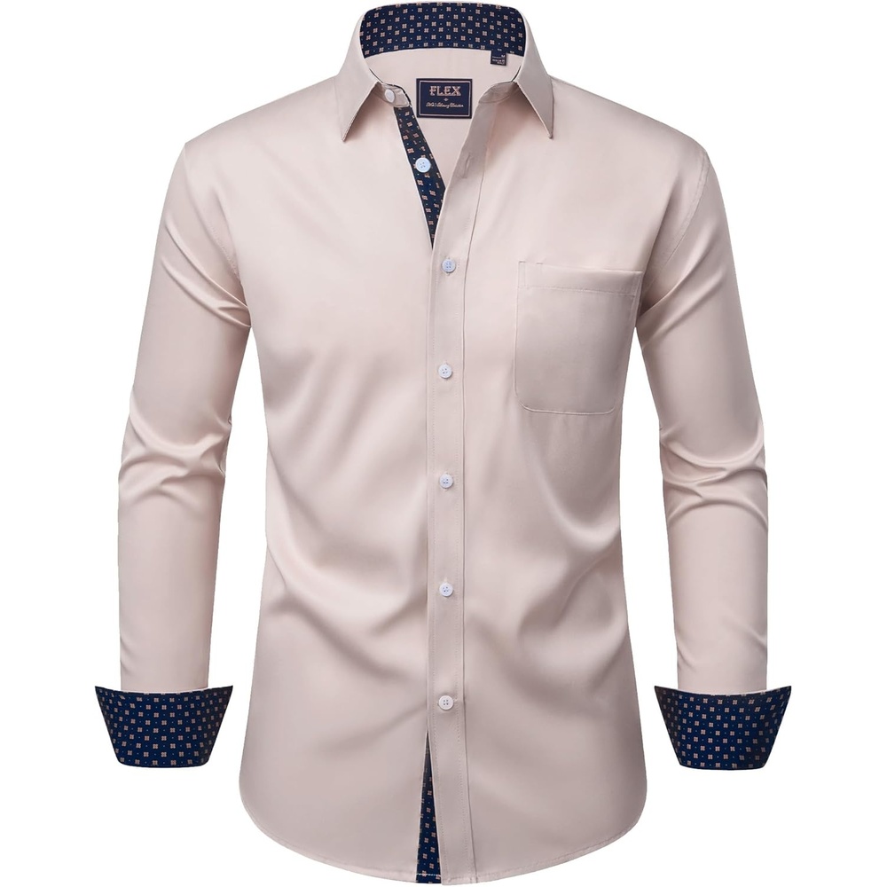 image:imageMens Dress Shirt Long Sleeve Wrinkle Free Button Down Shirt Business CasualTan