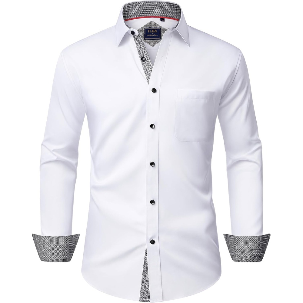 image:imageMens Dress Shirt Long Sleeve Wrinkle Free Button Down Shirt Business CasualWhite