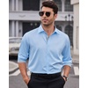 Mens Dress Shirt Long Sleeve Wrinkle Free Button Down Shirt Business Casual | No Iron, Contrast Color Collar Cuffs, Formal Casual, Versatile, Graduation Office Party, Regular Fit, Breathable, No Fading(Blue)