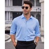 Mens Dress Shirt Long Sleeve Wrinkle Free Button Down Shirt Business Casual(Blue)
