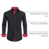 Mens Dress Shirt Long Sleeve Wrinkle Free Button Down Shirt Business Casual(Flex Black Red)