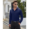 Men’s Dress Shirts Long Sleeve Wrinkle Free Business Button Up Shirts | Non Iron Stretch, Spread Collar Regular Fit, for Business Casual Wedding Office Workwear Dinners Funeral Formal Occasion(Navy Blue)