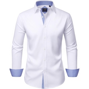 Mens Dress Shirt Long Sleeve Wrinkle Free Button Down Shirt Business Casual | No Iron, Contrast Color Collar Cuffs, Formal Casual, Versatile, Graduation Office Party, Regular Fit, Breathable, No Fading(White Blue)