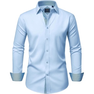 Mens Dress Shirt Long Sleeve Wrinkle Free Button Down Shirt Business Casual | No Iron, Contrast Color Collar Cuffs, Formal Casual, Versatile, Graduation Office Party, Regular Fit, Breathable, No Fading(Blue)