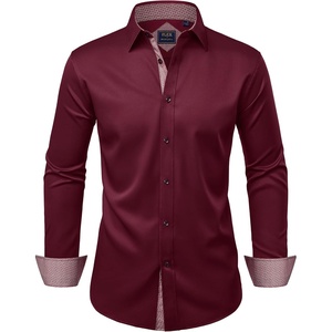 Mens Dress Shirt Long Sleeve Wrinkle Free Button Down Shirt Business Casual | No Iron, Contrast Color Collar Cuffs, Formal Casual, Versatile, Graduation Office Party, Regular Fit, Breathable, No Fading(Wine Red)