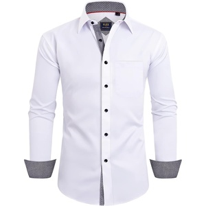 Mens Dress Shirt Long Sleeve Wrinkle Free Button Down Shirt Business Casual | No Iron, Contrast Color Collar Cuffs, Formal Casual, Versatile, Graduation Office Party, Regular Fit, Breathable, No Fading(White)