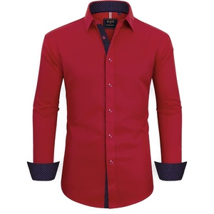 Mens Dress Shirt Long Sleeve Wrinkle Free Button Down Shirt Business Casual(Bright Red)