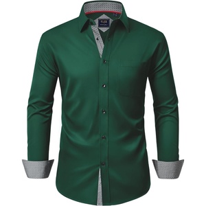 Mens Dress Shirt Long Sleeve Wrinkle Free Button Down Shirt Business Casual(Green)