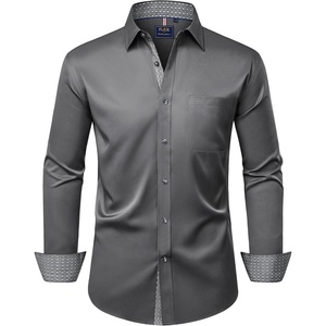 Mens Dress Shirt Long Sleeve Wrinkle Free Button Down Shirt Business Casual(Grey)