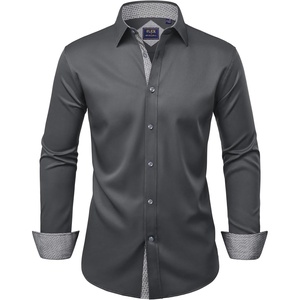 Mens Dress Shirt Long Sleeve Wrinkle Free Button Down Shirt Business Casual(Grey Black)