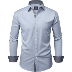 Mens Dress Shirt Long Sleeve Wrinkle Free Button Down Shirt Business Casual(Light Blue)