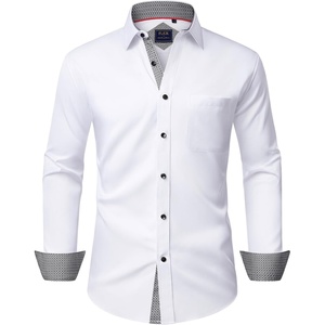 Mens Dress Shirt Long Sleeve Wrinkle Free Button Down Shirt Business Casual(White)