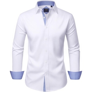 Mens Dress Shirt Long Sleeve Wrinkle Free Button Down Shirt Business Casual(White Blue)
