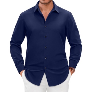 Men’s Dress Shirts Long Sleeve Wrinkle Free Business Button Up Shirts | Non Iron Stretch, Spread Collar Regular Fit, for Business Casual Wedding Office Workwear Dinners Funeral Formal Occasion(Navy Blue)