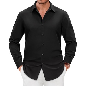 Men’s Dress Shirts Long Sleeve Wrinkle Free Business Button Up Shirts | Non Iron Stretch, Spread Collar Regular Fit, for Business Casual Wedding Office Workwear Dinners Funeral Formal Occasion(Black)