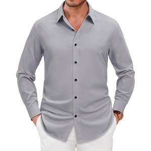 Men’s Dress Shirts Long Sleeve Wrinkle Free Business Button Up Shirts | Non Iron Stretch, Spread Collar Regular Fit, for Business Casual Wedding Office Workwear Dinners Funeral Formal Occasion(Grey)