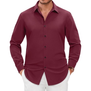 Men’s Dress Shirts Long Sleeve Wrinkle Free Business Button Up Shirts | Non Iron Stretch, Spread Collar Regular Fit, for Business Casual Wedding Office Workwear Dinners Funeral Formal Occasion(Burgundy)