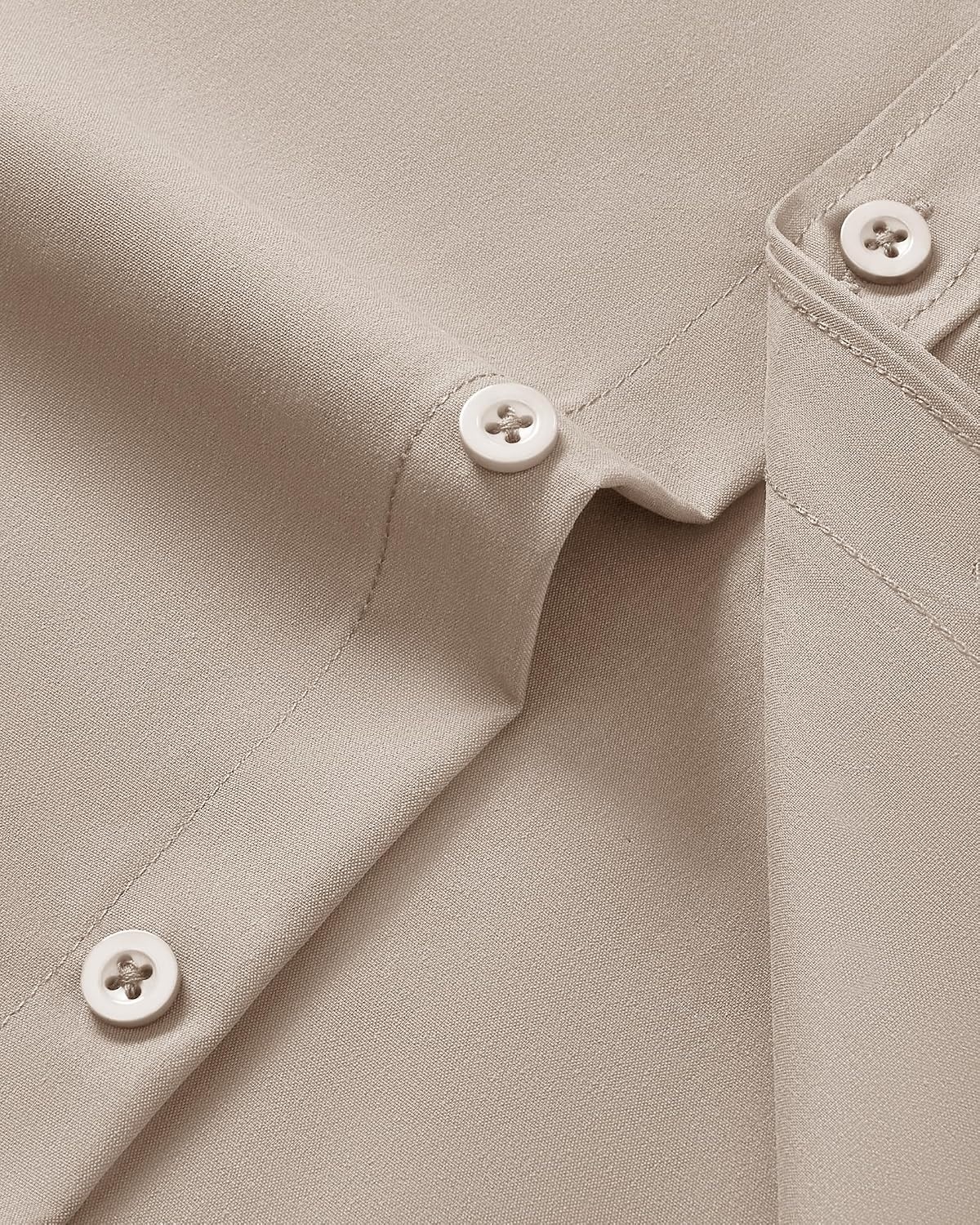 image:imageMens Short Sleeve Dress Shirt Wrinkle Free Button Down Shirt with Pocket Work Office Wedding Graduation Formal Business Casual Party Family Comfortable Gala Easy Care Solid Fabric Regular FitKhaki