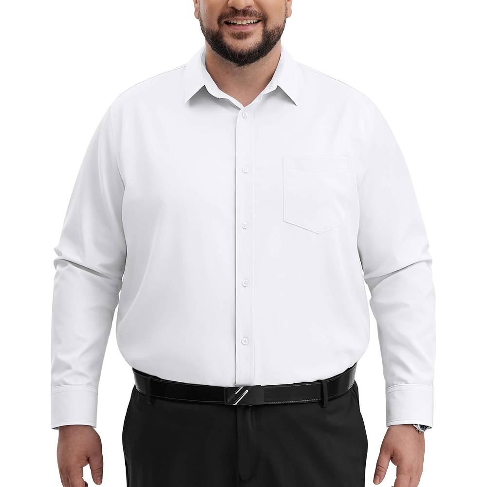 image:imageAlimens amp Gentle Big and Tall Dress Shirts for Men with Pocket2XL6XL BT Office WorkBusiness CasualWeddingFormal EventInterviewWrinkleFree4Way StretchSoftBreathablePolyester SpandexWhite