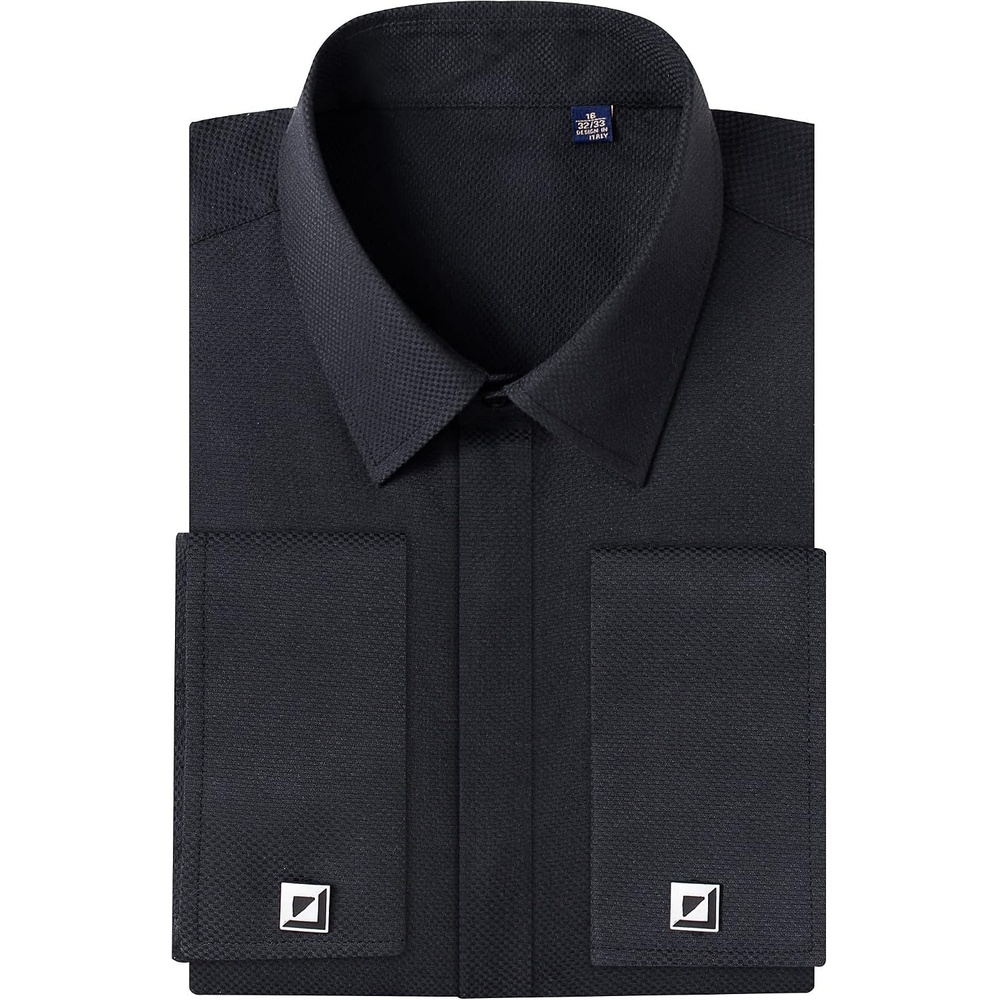 image:imageMens Dress Shirts French Cuff Regular Fit Formal Tuxedo Cufflinks Shirt French cuff Cufflinks shirt Long sleeve Regular fit for Wedding Prom Business Fathers day Evening Formal occasionBlack