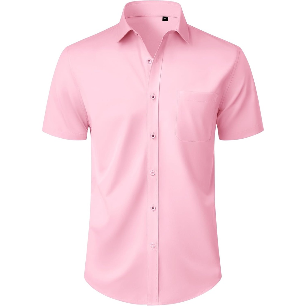 image:imageMens Short Sleeve Dress Shirt Wrinkle Free Button Down Shirt with Pocket Work Office Wedding Graduation Formal Business Casual Party Family Comfortable Gala Easy Care Solid Fabric Regular FitPink
