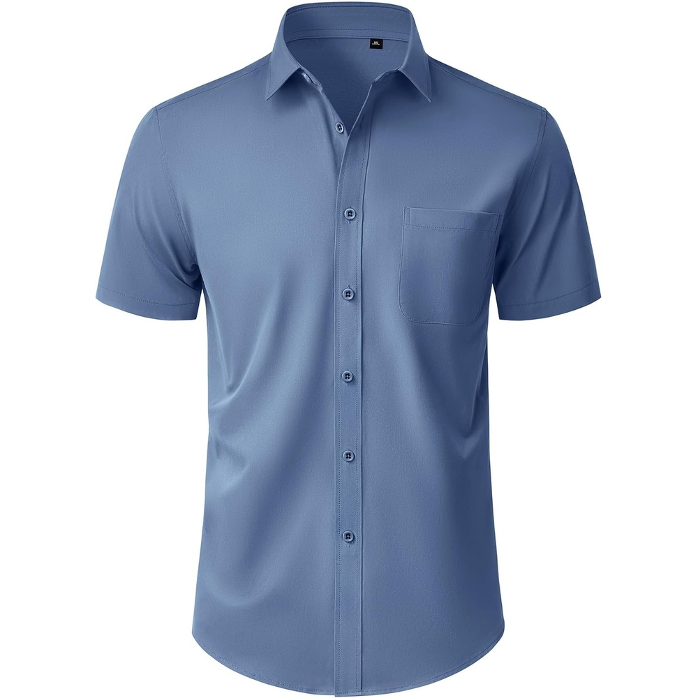image:imageMens Short Sleeve Dress Shirt Wrinkle Free Button Down Shirt with Pocket Work Office Wedding Graduation Formal Business Casual Party Family Comfortable Gala Easy Care Solid Fabric Regular FitDusty Blue