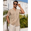 Alimens & Gentle Tan Button Down Shirt Men Knit Textured Short Sleeve Shirt Summer Beach Stretch Vintage Shirts XL