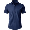 Mens Short Sleeve Dress Shirt Wrinkle Free Button Down Shirt with Pocket | Work Office, Wedding Graduation, Formal Business Casual, Party Family, Comfortable Gala, Easy Care Solid Fabric, Regular Fit(Navy Blue)