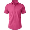 Mens Short Sleeve Dress Shirt Wrinkle Free Button Down Shirt with Pocket | Work Office, Wedding Graduation, Formal Business Casual, Party Family, Comfortable Gala, Easy Care Solid Fabric, Regular Fit(Hot Pink)