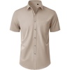 Mens Short Sleeve Dress Shirt Wrinkle Free Button Down Shirt with Pocket | Work Office, Wedding Graduation, Formal Business Casual, Party Family, Comfortable Gala, Easy Care Solid Fabric, Regular Fit(Khaki)