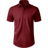 Mens Short Sleeve Dress Shirt Wrinkle Free Button Down Shirt with Pocket | Work Office, Wedding Graduation, Formal Business Casual, Party Family, Comfortable Gala, Easy Care Solid Fabric, Regular Fit(Burgundy)