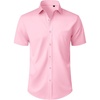 Mens Short Sleeve Dress Shirt Wrinkle Free Button Down Shirt with Pocket | Work Office, Wedding Graduation, Formal Business Casual, Party Family, Comfortable Gala, Easy Care Solid Fabric, Regular Fit(Pink)