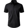 Mens Short Sleeve Dress Shirt Wrinkle Free Button Down Shirt with Pocket | Work Office, Wedding Graduation, Formal Business Casual, Party Family, Comfortable Gala, Easy Care Solid Fabric, Regular Fit(Black)