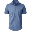 Mens Short Sleeve Dress Shirt Wrinkle Free Button Down Shirt with Pocket | Work Office, Wedding Graduation, Formal Business Casual, Party Family, Comfortable Gala, Easy Care Solid Fabric, Regular Fit(Dusty Blue)