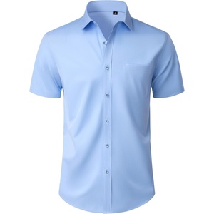 Mens Short Sleeve Dress Shirt Wrinkle Free Button Down Shirt with Pocket | Work Office, Wedding Graduation, Formal Business Casual, Party Family, Comfortable Gala, Easy Care Solid Fabric, Regular Fit(Light Blue)