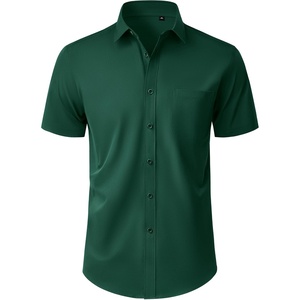 Mens Short Sleeve Dress Shirt Wrinkle Free Button Down Shirt with Pocket | Work Office, Wedding Graduation, Formal Business Casual, Party Family, Comfortable Gala, Easy Care Solid Fabric, Regular Fit(Green)