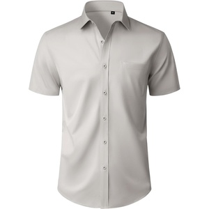 Mens Short Sleeve Dress Shirt Wrinkle Free Button Down Shirt with Pocket | Work Office, Wedding Graduation, Formal Business Casual, Party Family, Comfortable Gala, Easy Care Solid Fabric, Regular Fit(Light Grey)