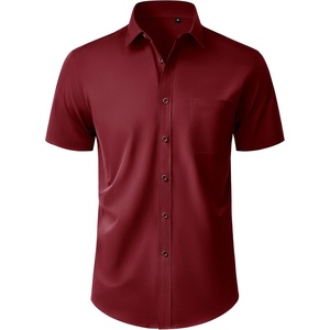 Mens Short Sleeve Dress Shirt Wrinkle Free Button Down Shirt with Pocket | Work Office, Wedding Graduation, Formal Business Casual, Party Family, Comfortable Gala, Easy Care Solid Fabric, Regular Fit(Burgundy)