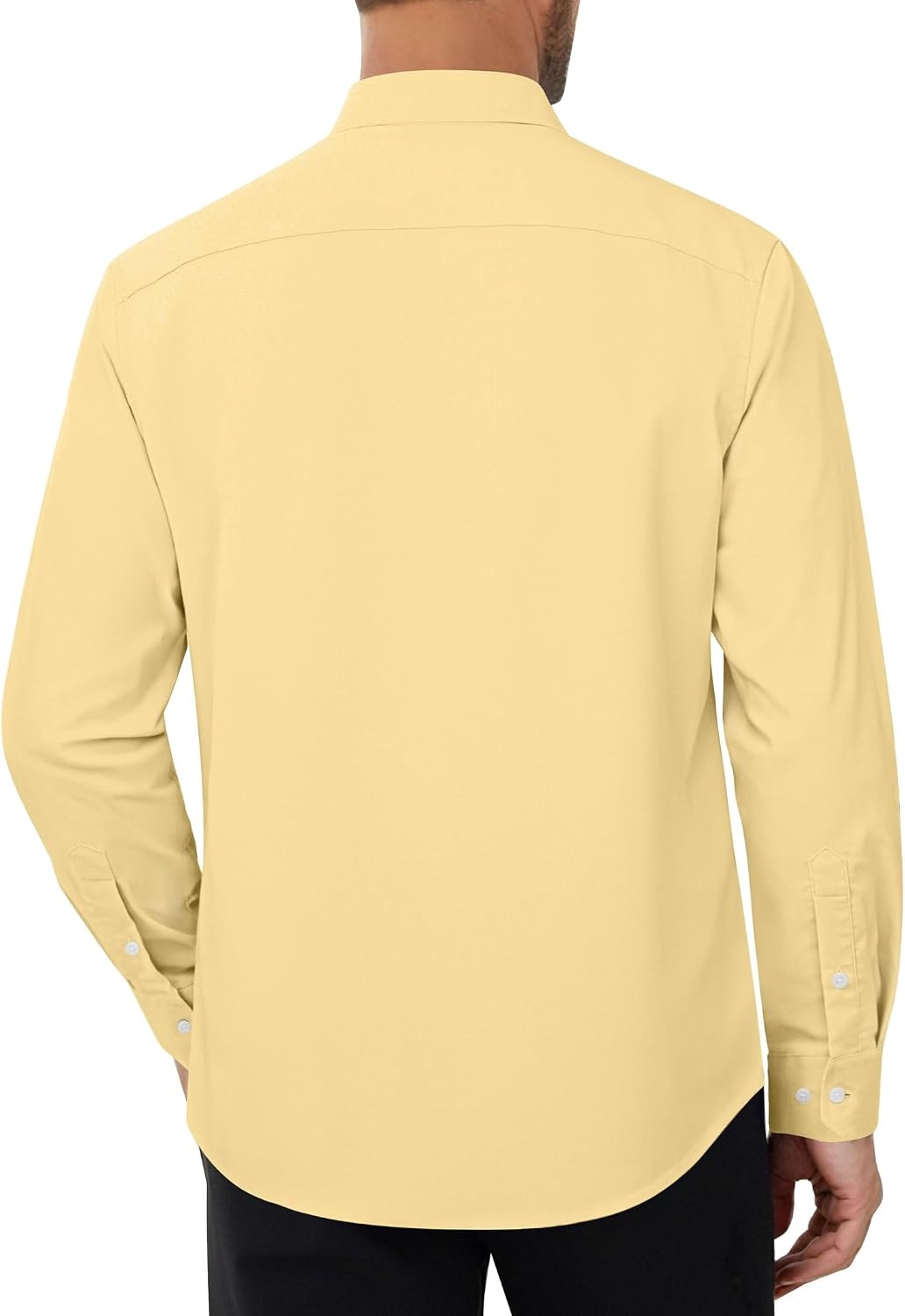 image:imageMens Oxford Stretch Shirt Casual Long Sleeve Button Down Dress Shirt Contrast Collar Cuffs Formal Casual Easy Care Stretch Comfort Regular Fit for Wedding Vacation Work Office WeekendYellow