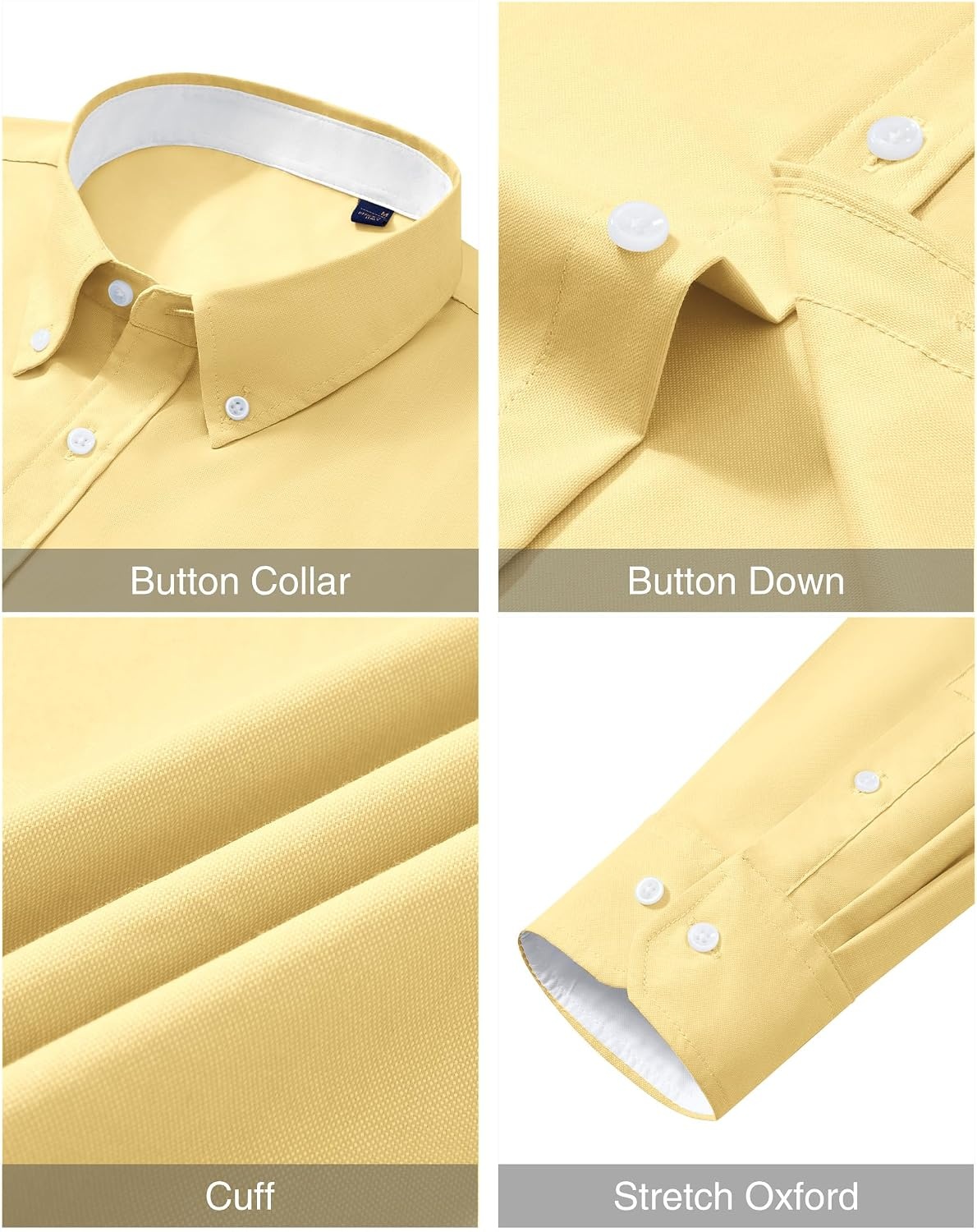image:imageMens Oxford Stretch Shirt Casual Long Sleeve Button Down Dress Shirt Contrast Collar Cuffs Formal Casual Easy Care Stretch Comfort Regular Fit for Wedding Vacation Work Office WeekendYellow