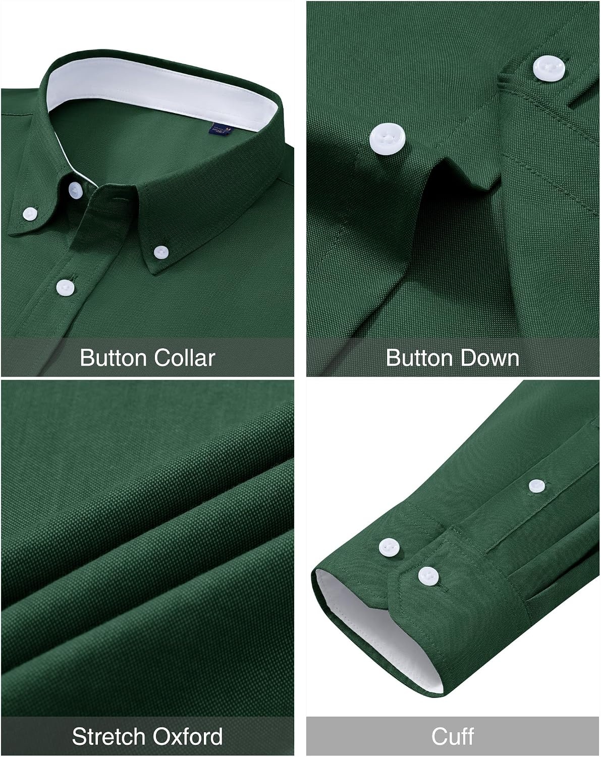 image:imageMens Oxford Stretch Shirt Casual Long Sleeve Button Down Dress Shirt Contrast Collar Cuffs Formal Casual Easy Care Stretch Comfort Regular Fit for Wedding Vacation Work Office WeekendGreen
